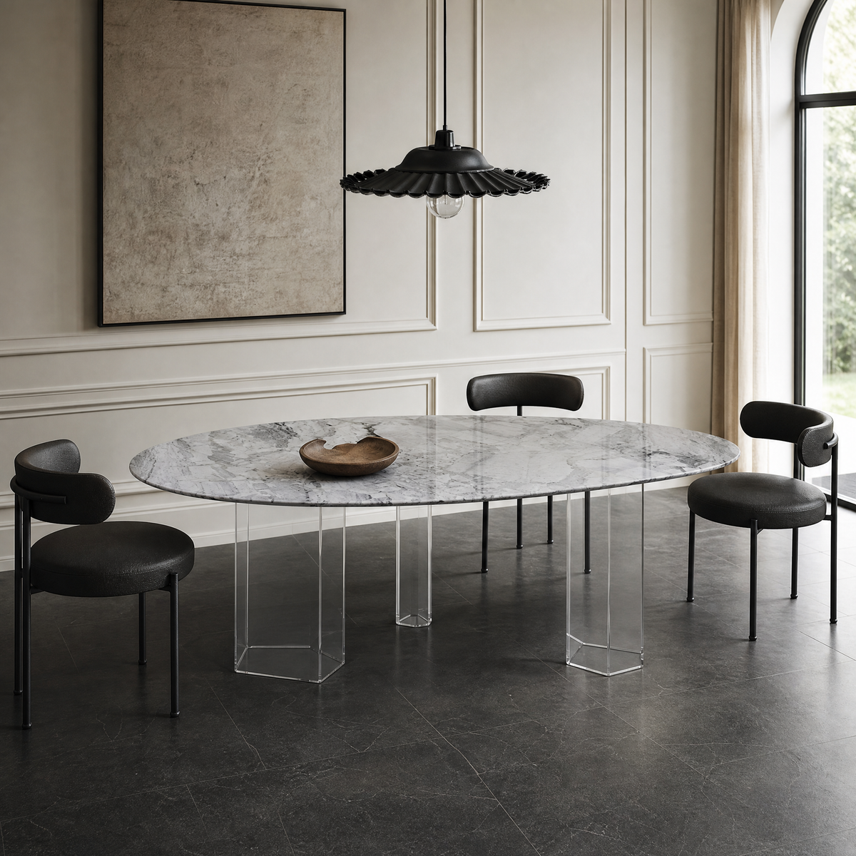 Montfort Interiors Nola Marble Dining Table in a styled interior