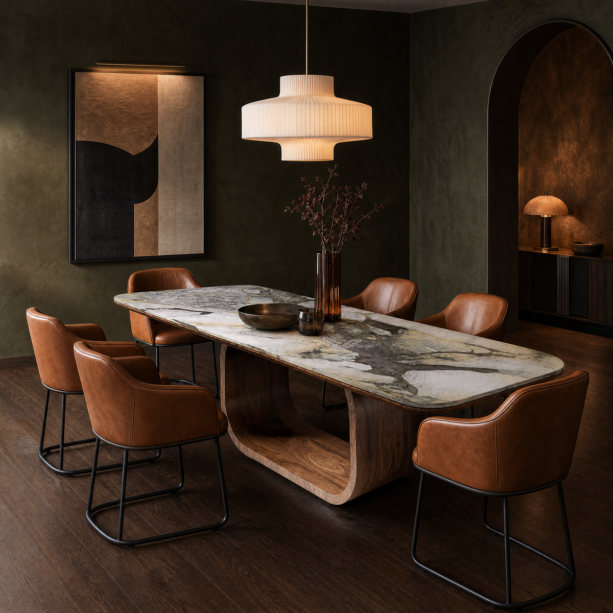 Arco Marble & Wood Dining Table