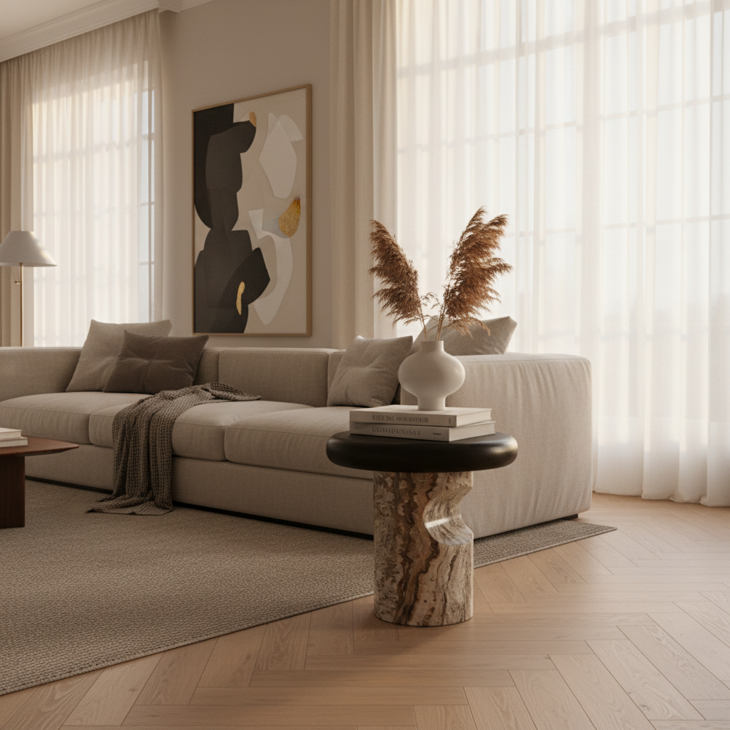 Aster Marble & Wood Side Table