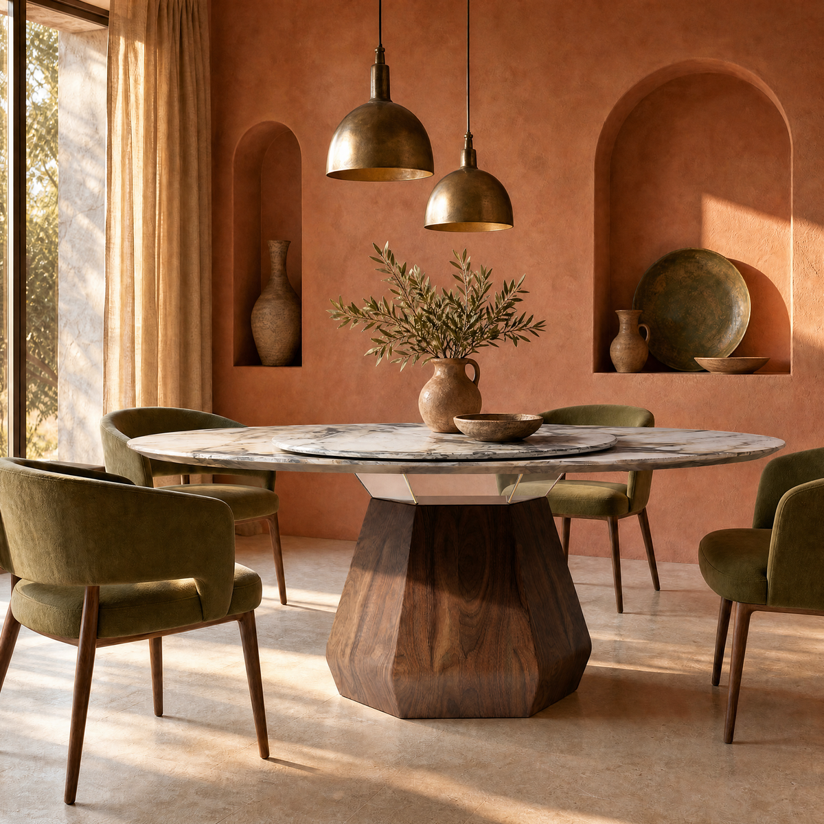 Aure Marble & Wood Dining Table