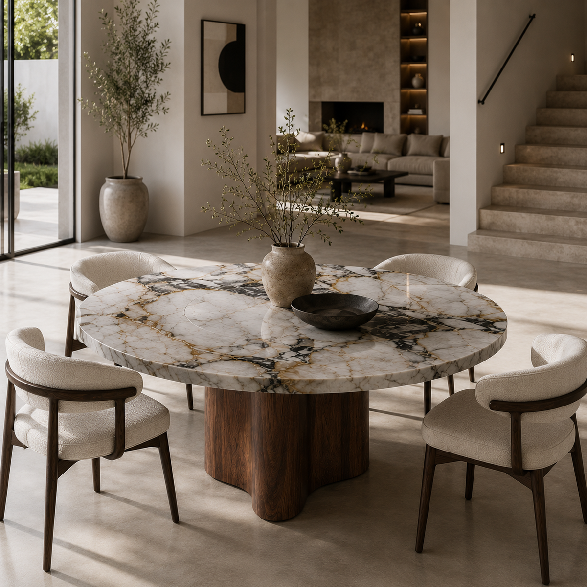 Aven Marble & Wood Round Dining Table