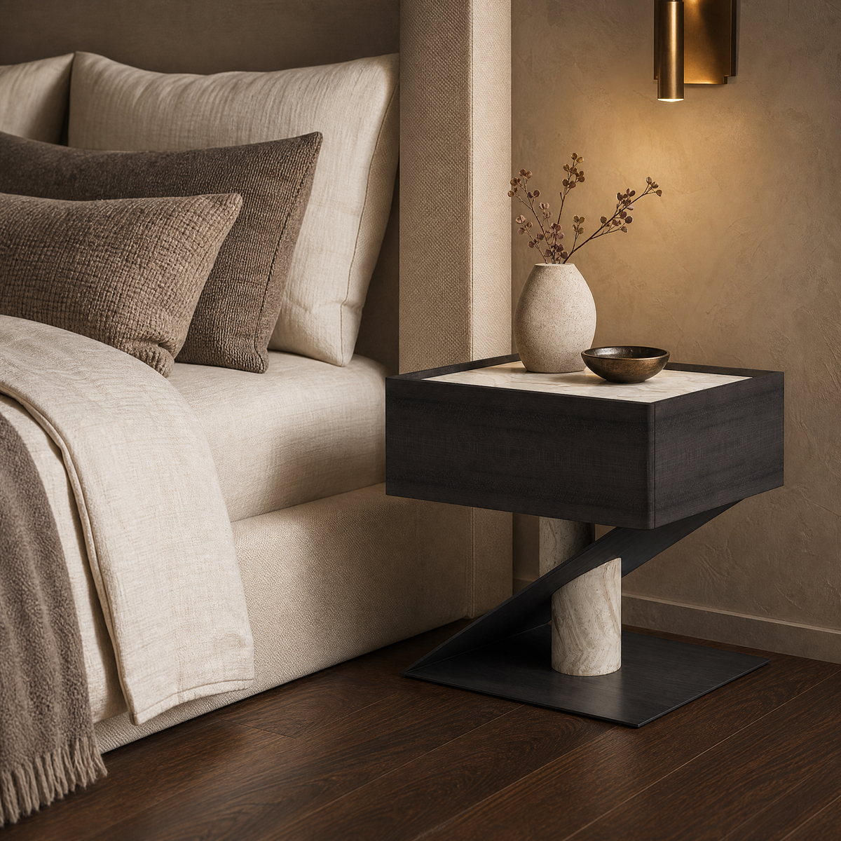 Cael Marble & Wood Bedside Table