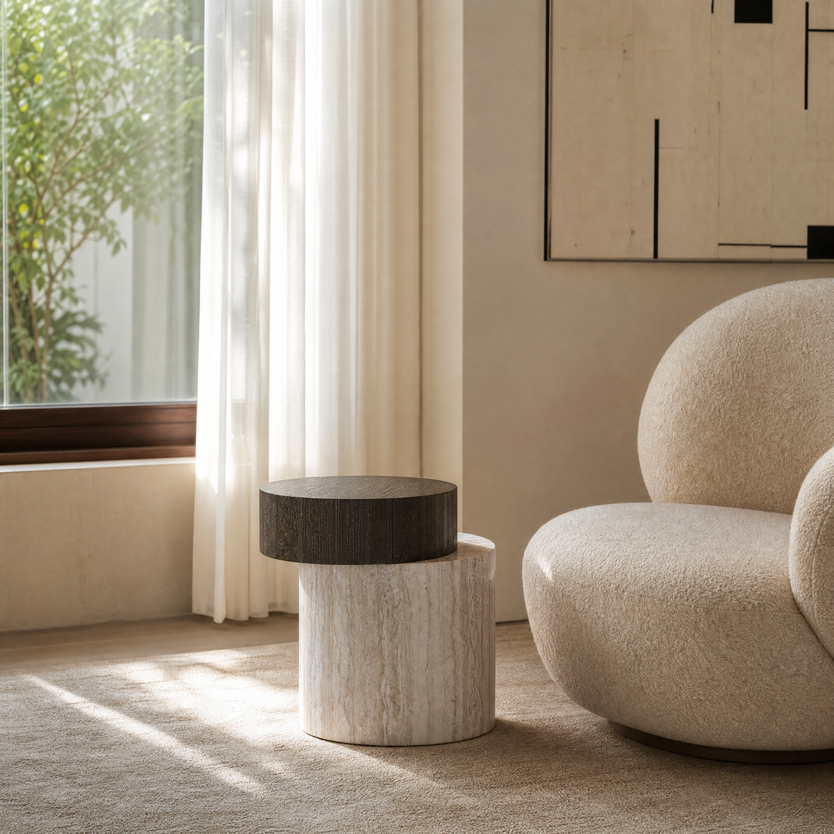 Loren Marble & Wood Side Table