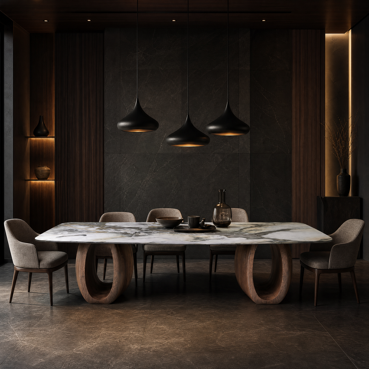 Nero Marble & Wood Dining Table