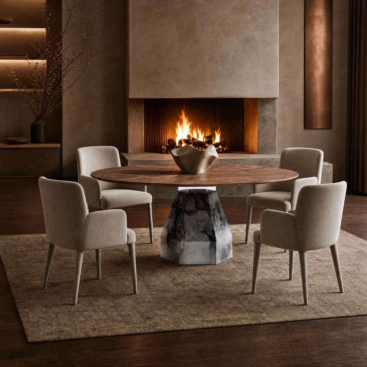 Onyx Wood & Marble Dining Table
