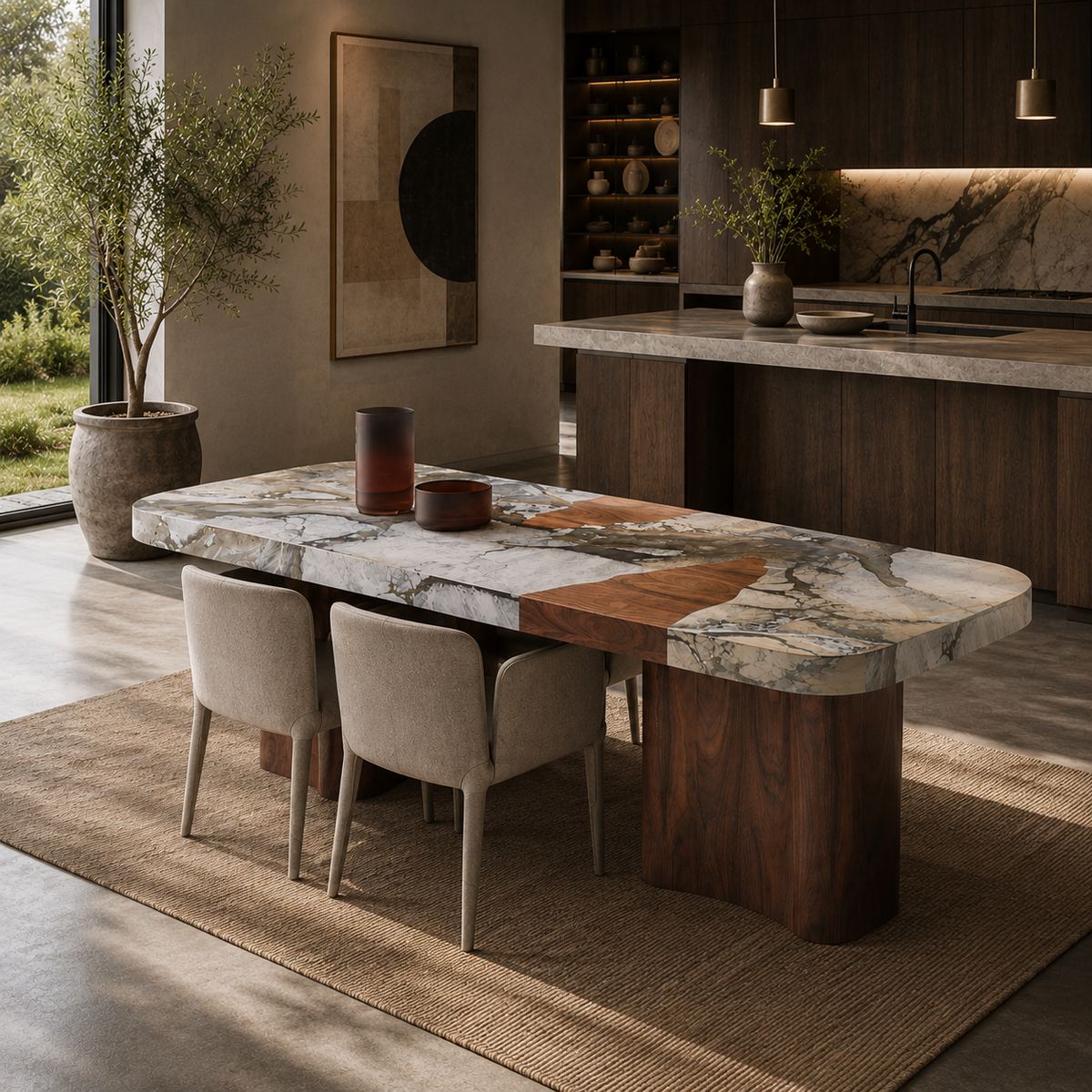 Riva Marble & Wood Dining Table