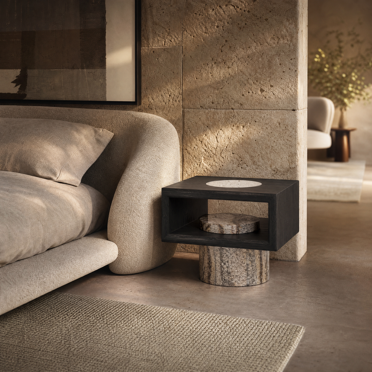 Aster Marble & Wood Bedside Table
