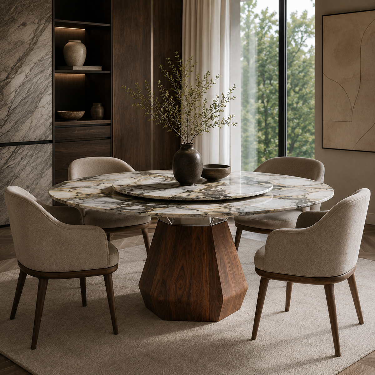 Aure Marble & Wood Dining Table