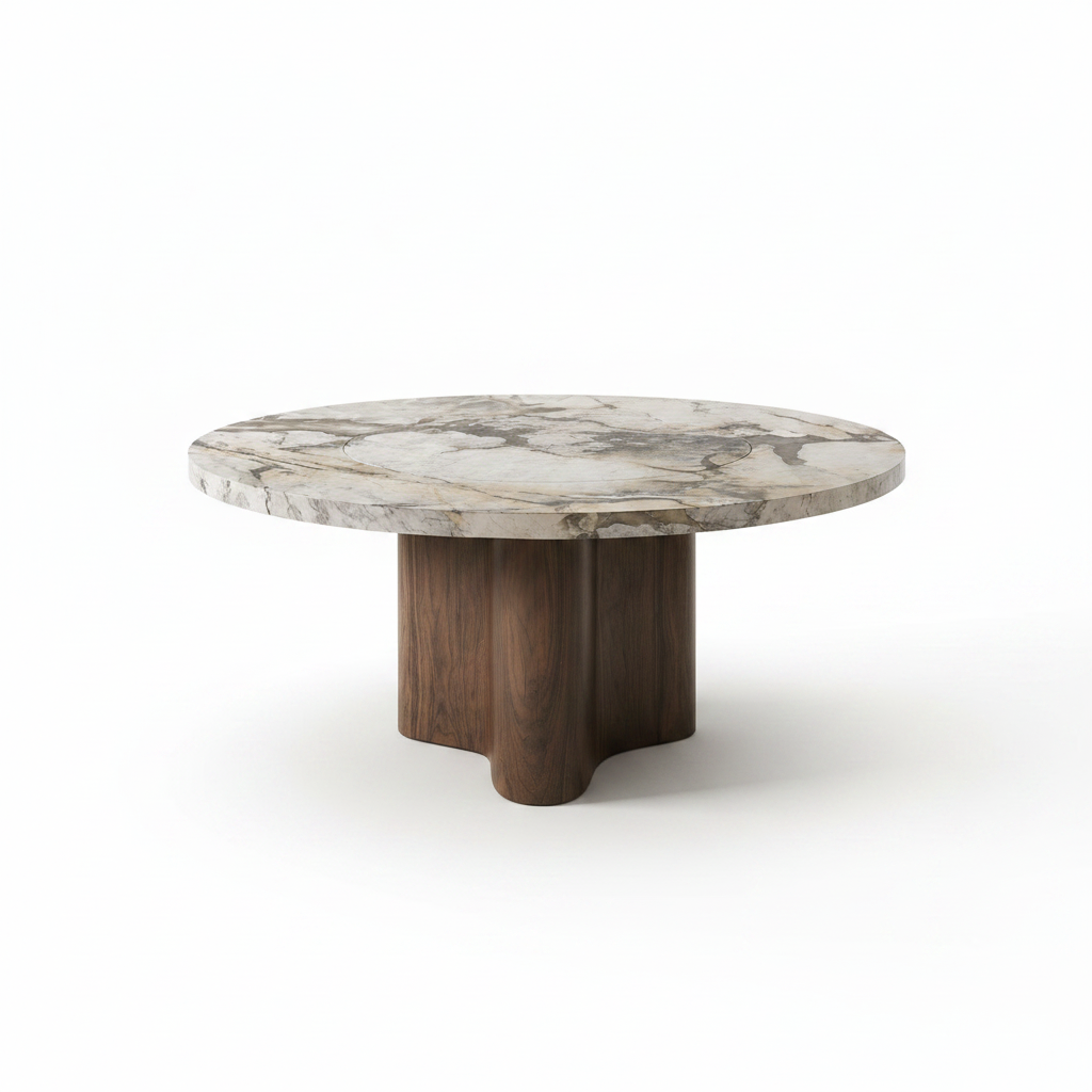 Aven Marble & Wood Round Dining Table