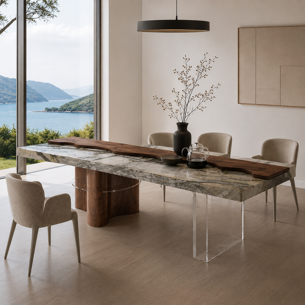 Caia Marble & Wood Dining Table
