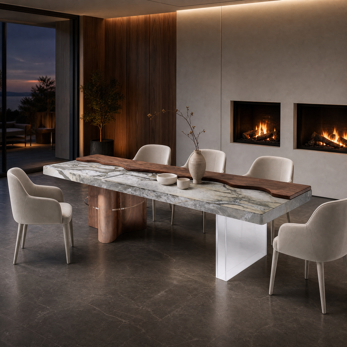 Caia Marble & Wood Dining Table