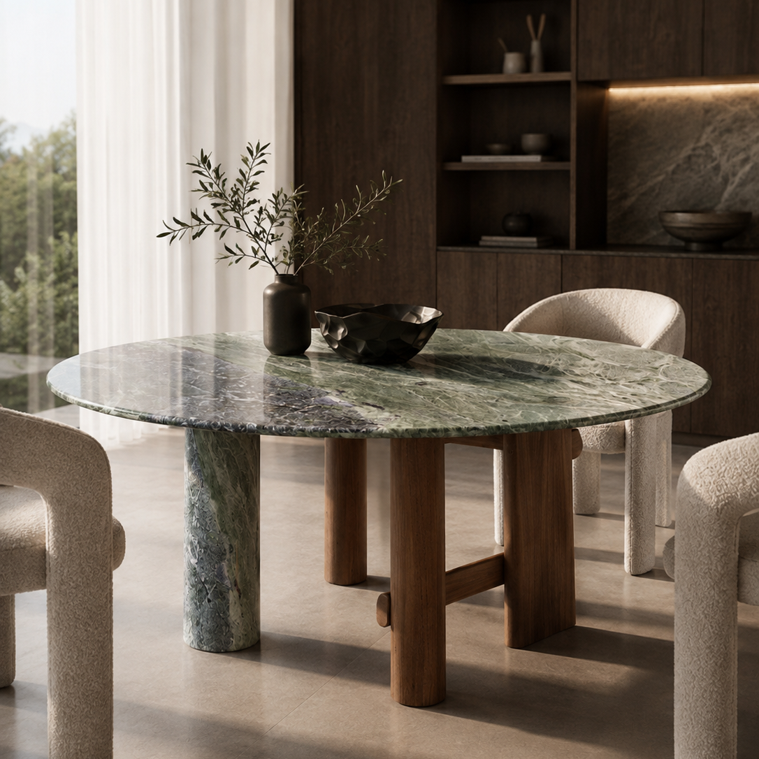 Eden Marble & Wood Round Dining Table