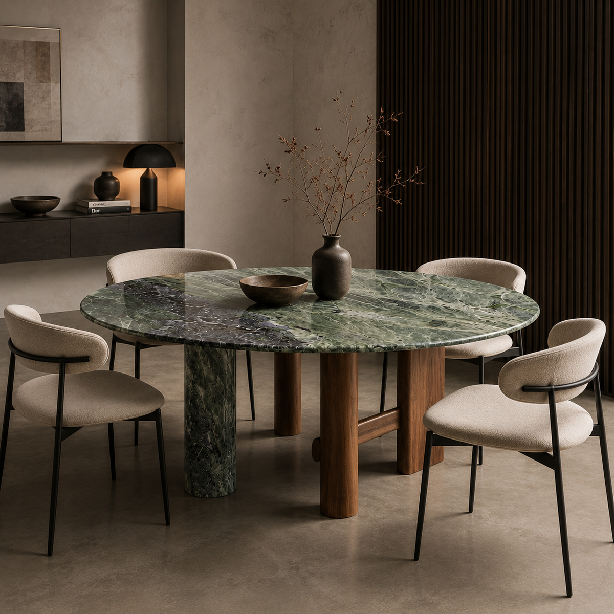 Eden Marble & Wood Round Dining Table