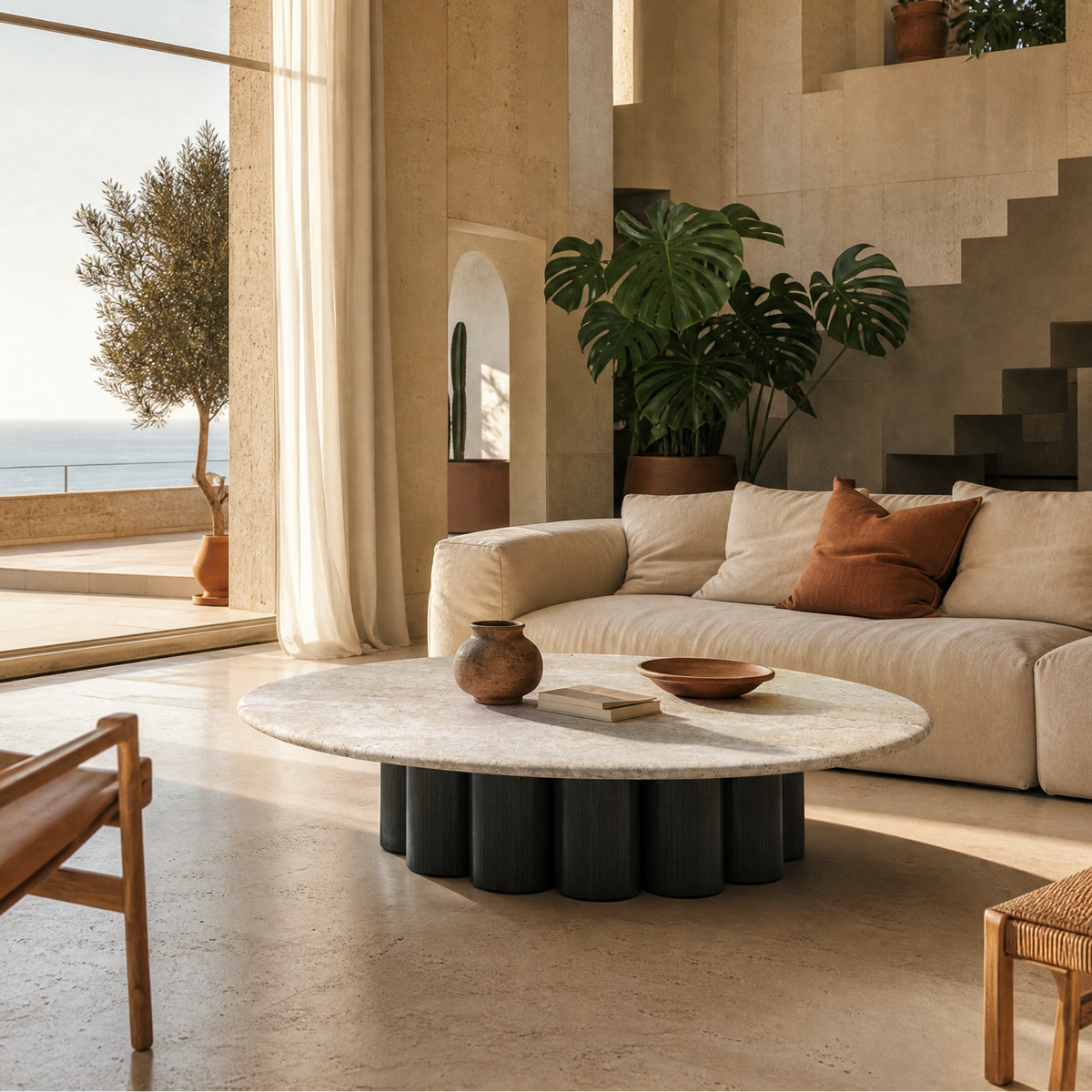 Elara Marble & Wood Coffee Table