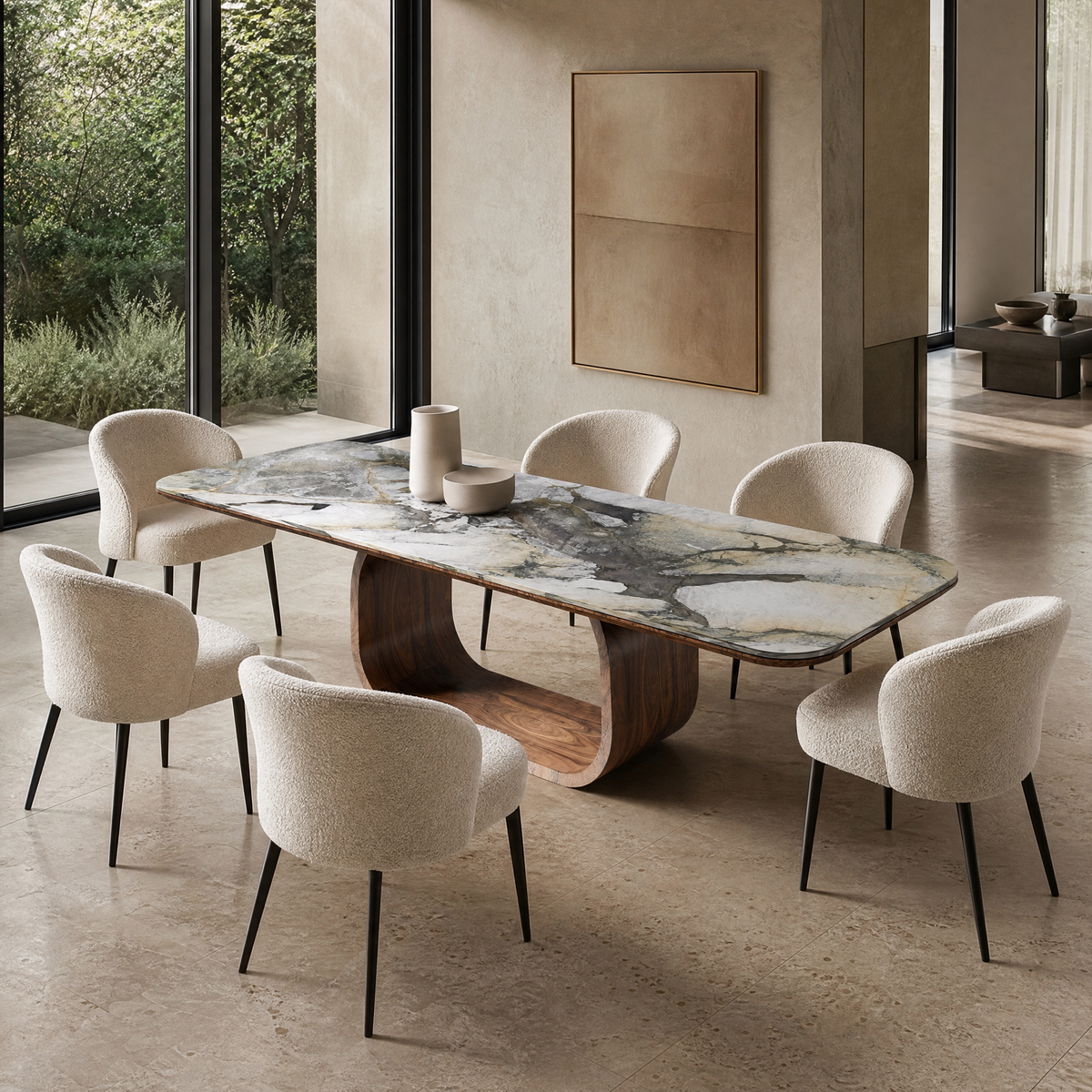 Arco Marble & Wood Dining Table