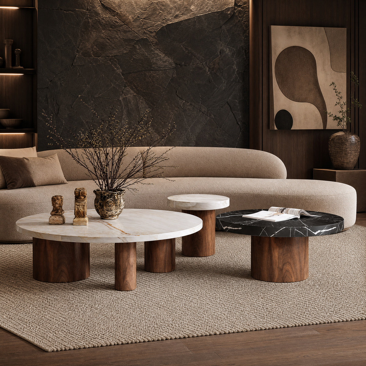 Cavell Marble & Wood Round Coffee Table