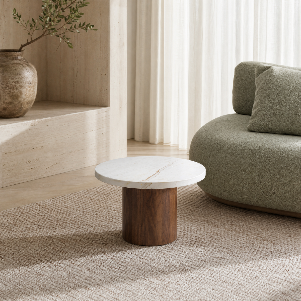 Cavell Marble & Wood Round Coffee Table