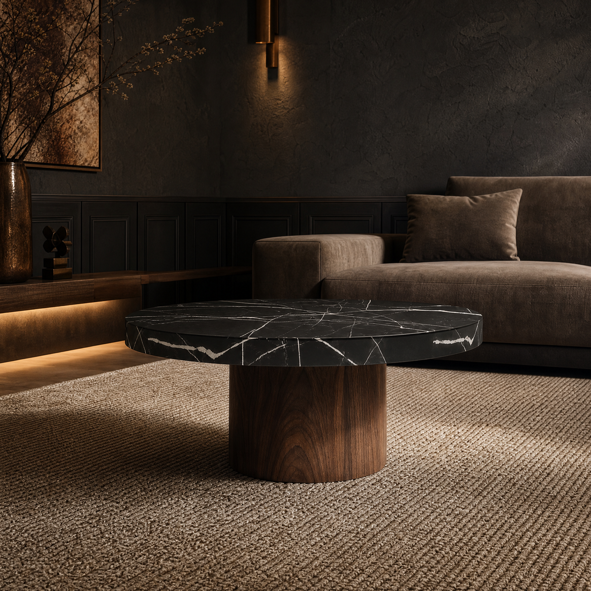 Cavell Marble & Wood Round Coffee Table