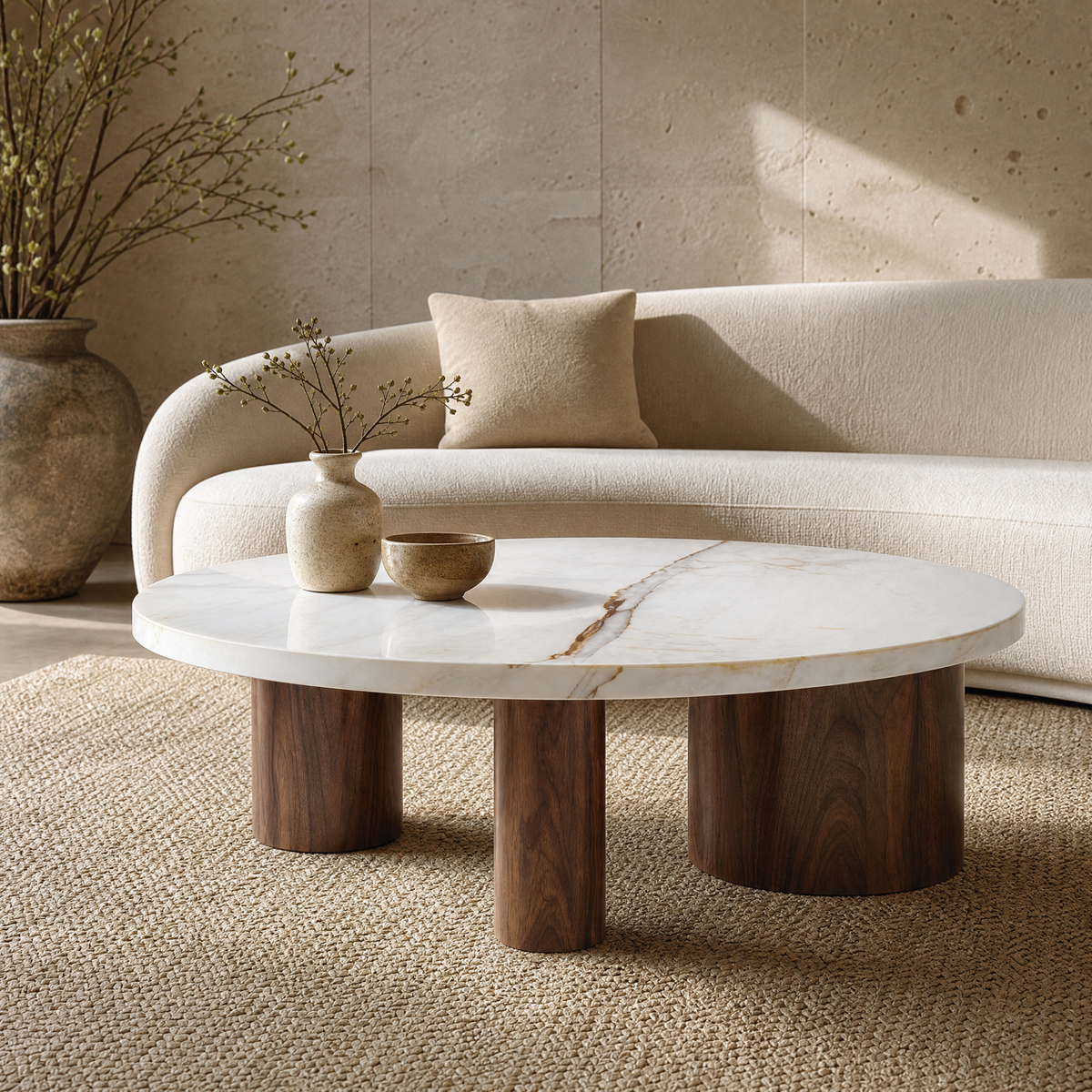 Cavell Marble & Wood Round Coffee Table