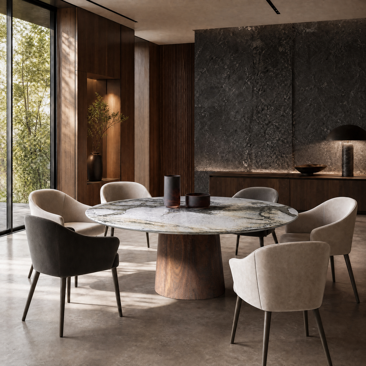 Mira Marble & Wood Round Dining Table
