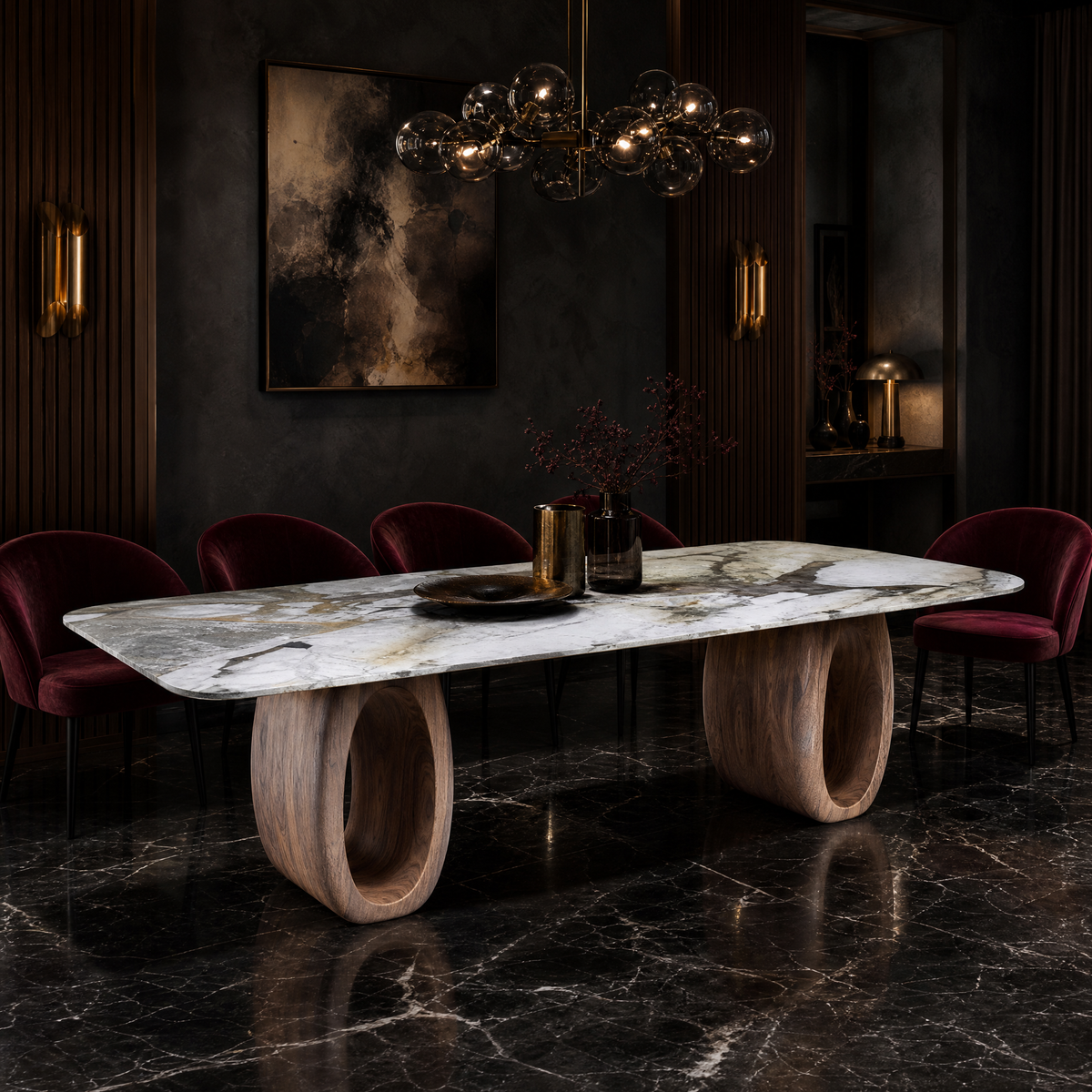 Nero Marble & Wood Dining Table
