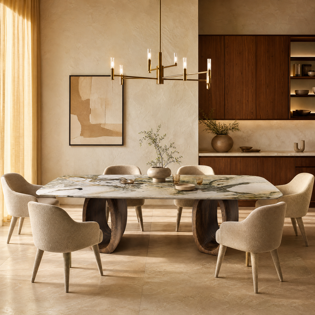 Nero Marble & Wood Dining Table
