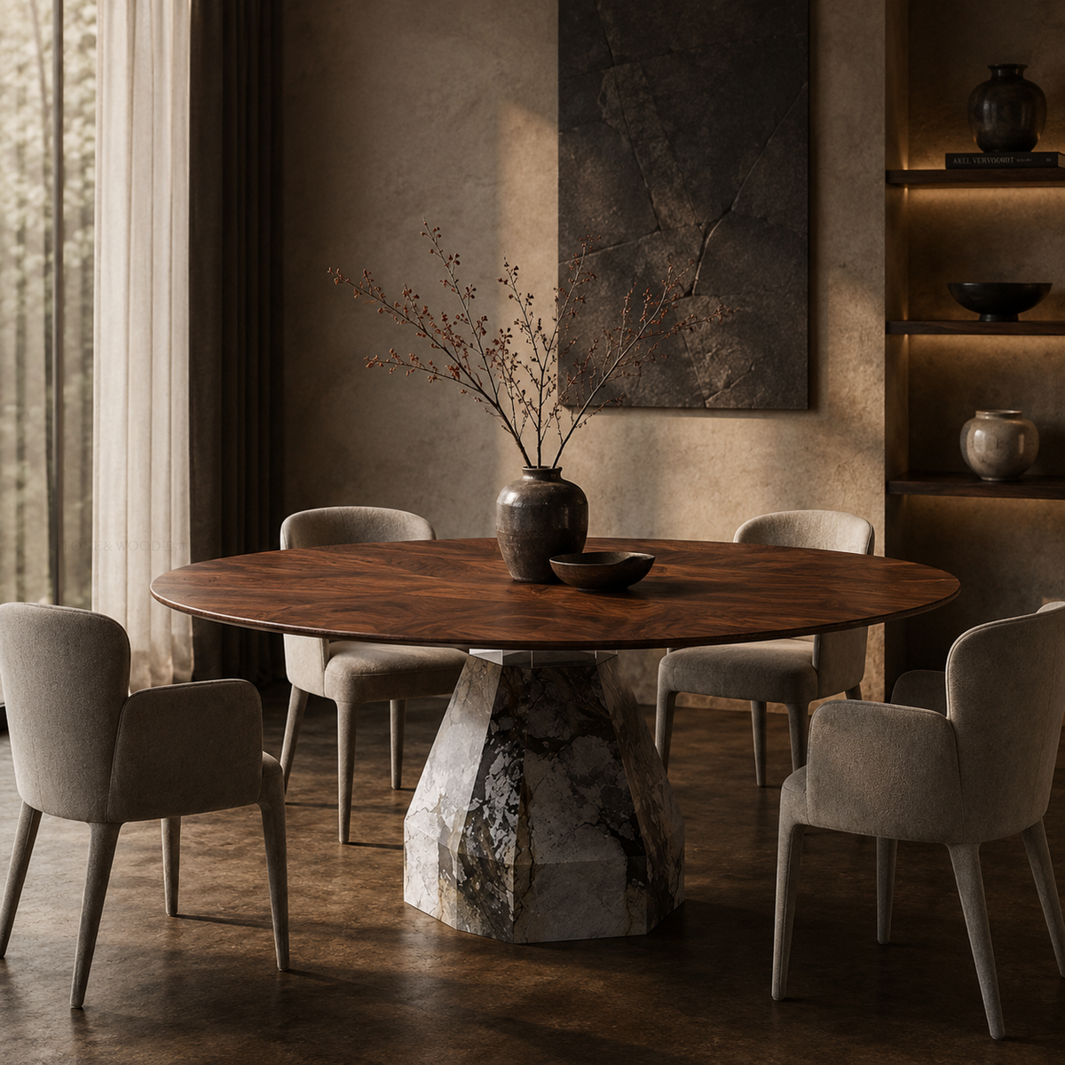 Onyx Wood & Marble Dining Table