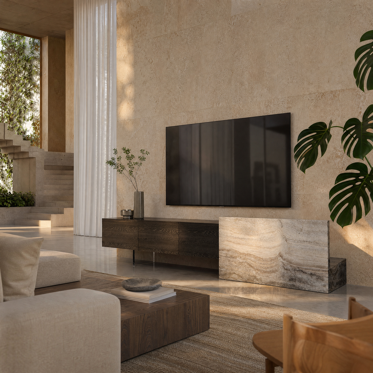 Rhen Marble & Wood TV Unit