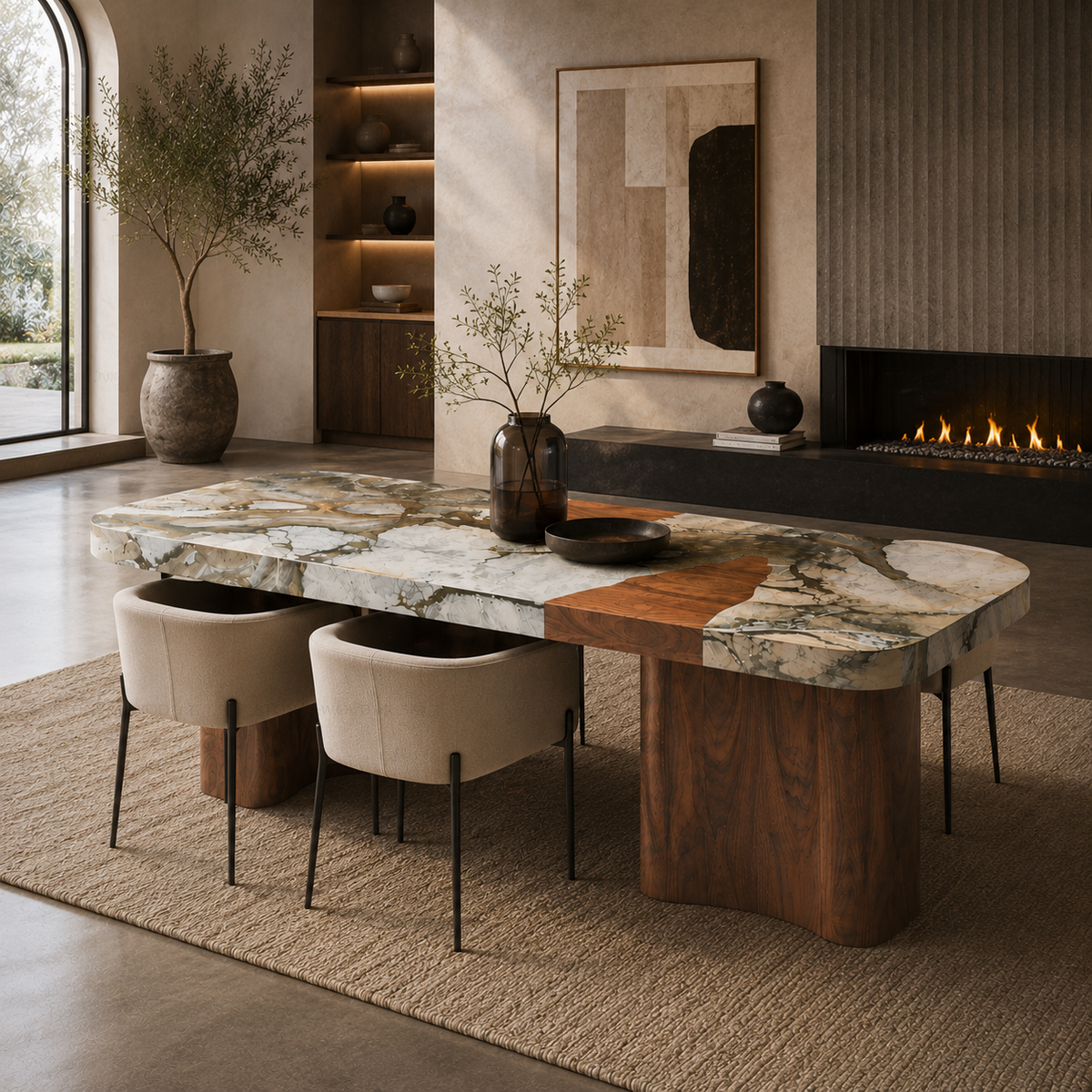 Riva Marble & Wood Dining Table