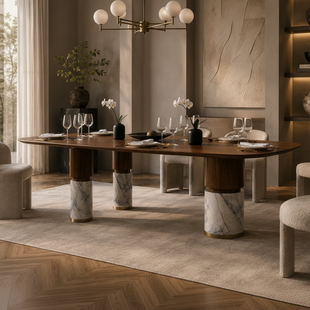 Sol Marble & Wood Dining Table