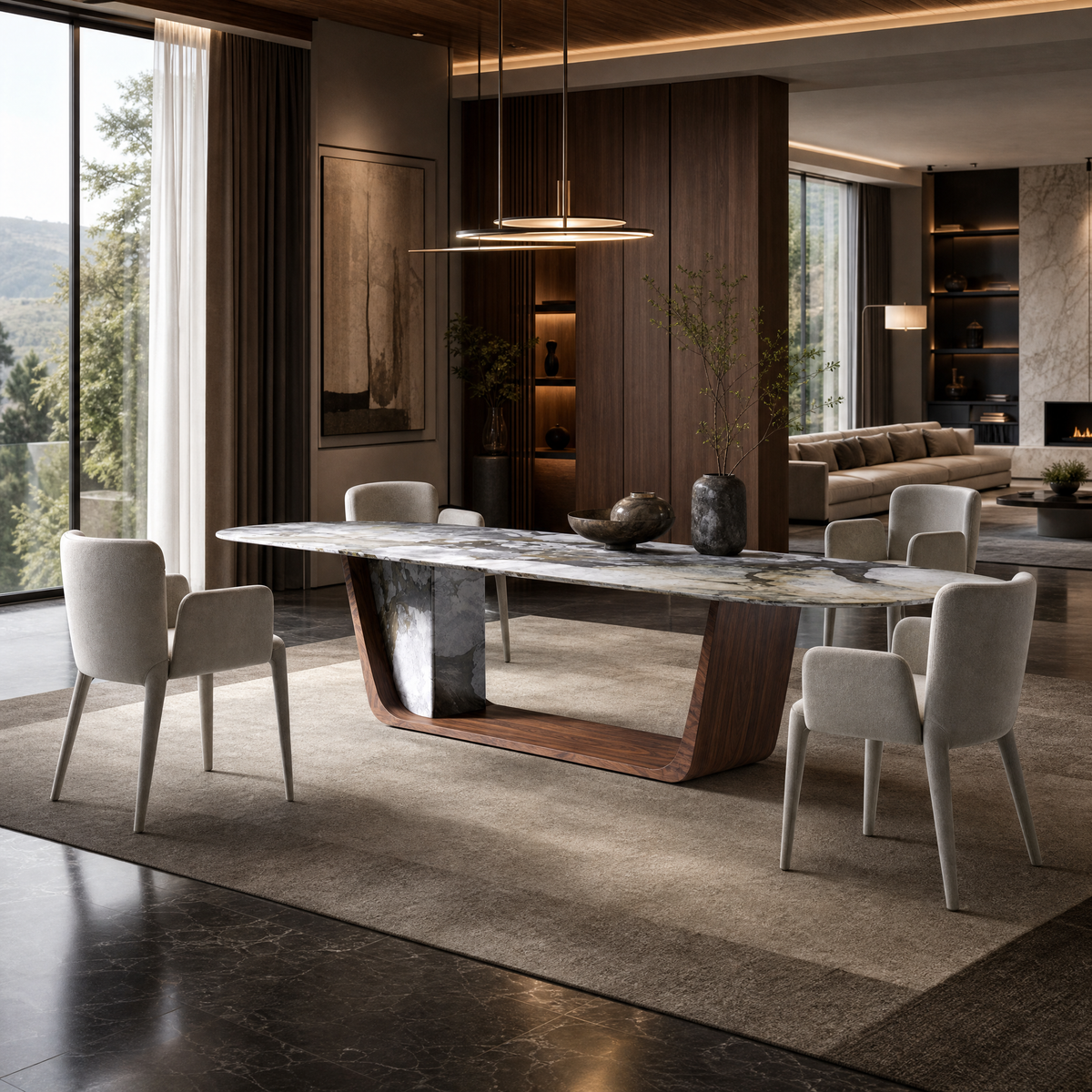 Vale Marble & Wood Dining Table