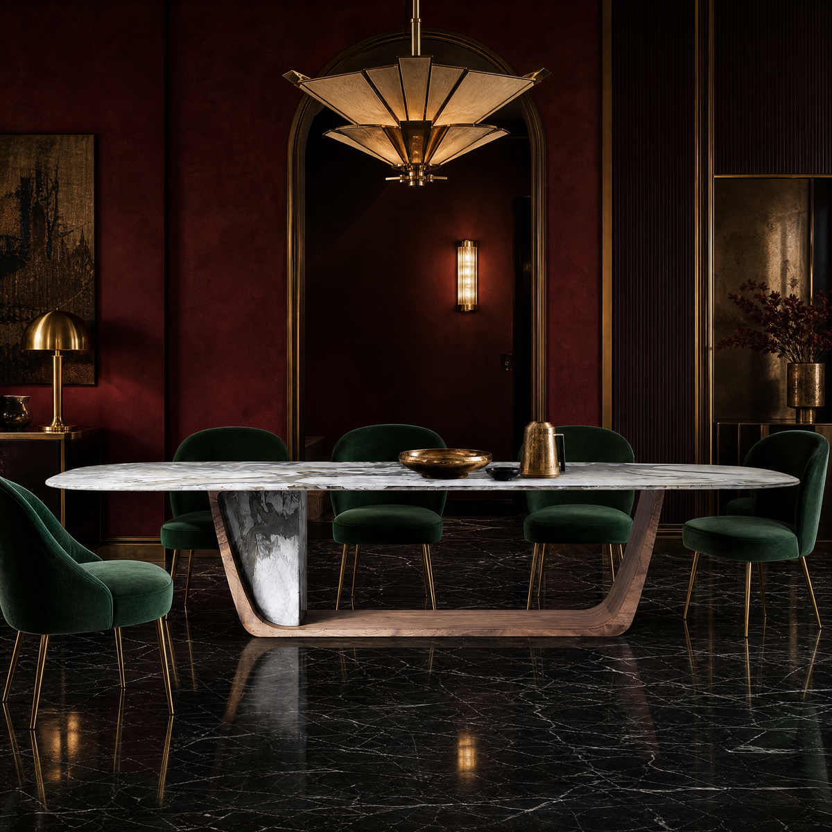 Vale Marble & Wood Dining Table