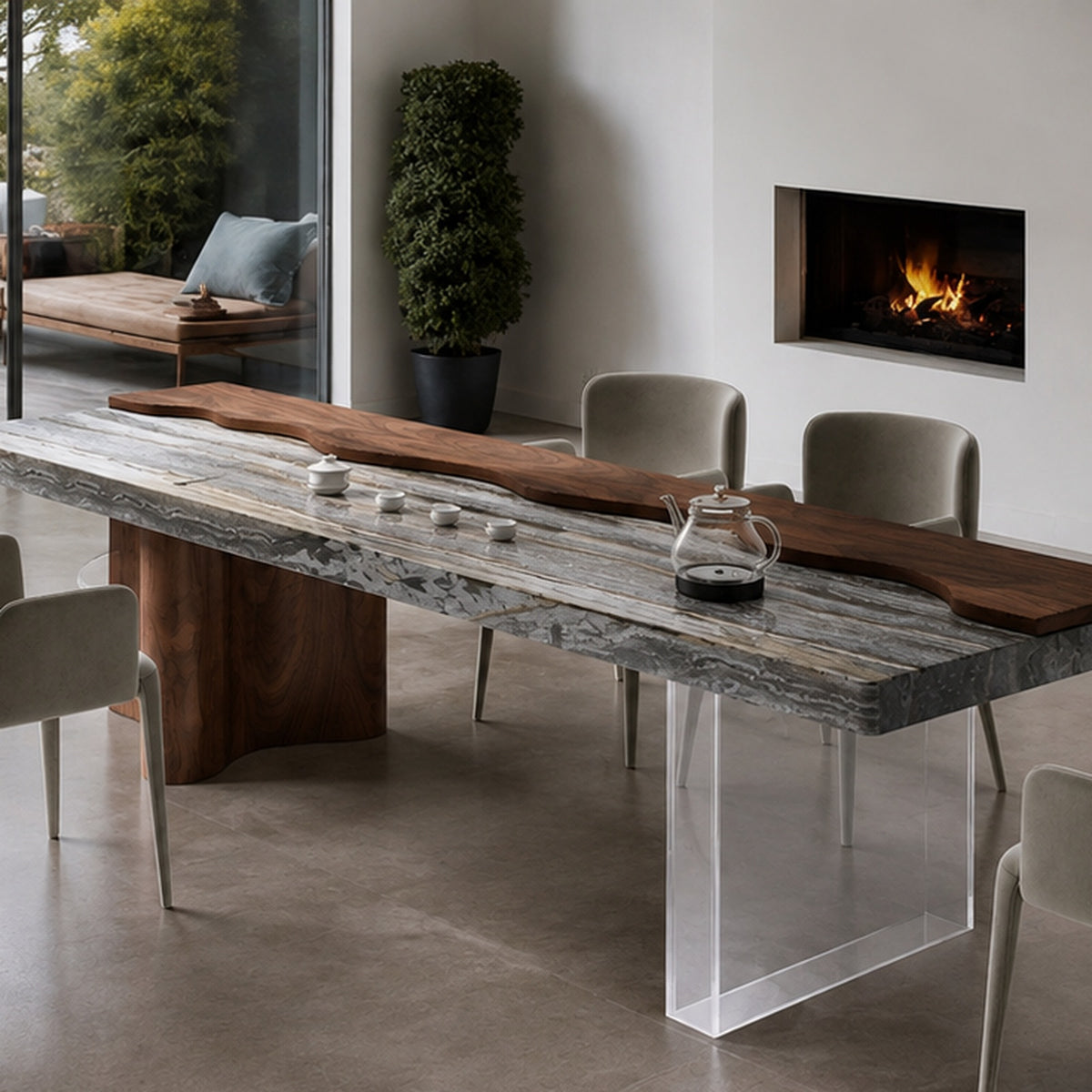 Caia Marble & Wood Dining Table